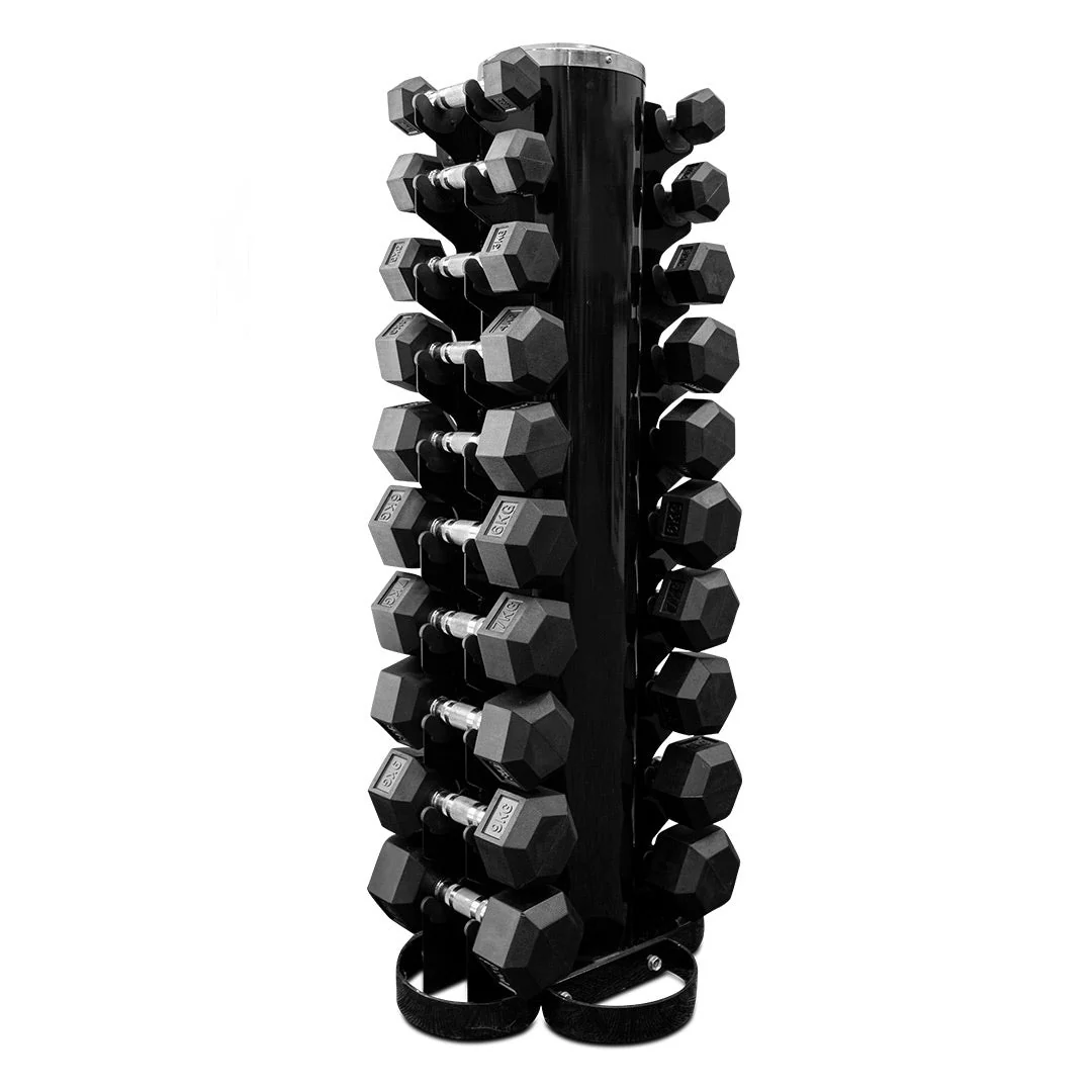 1-10kg Rubber Hex Dumbbell Storage Set - Image 4