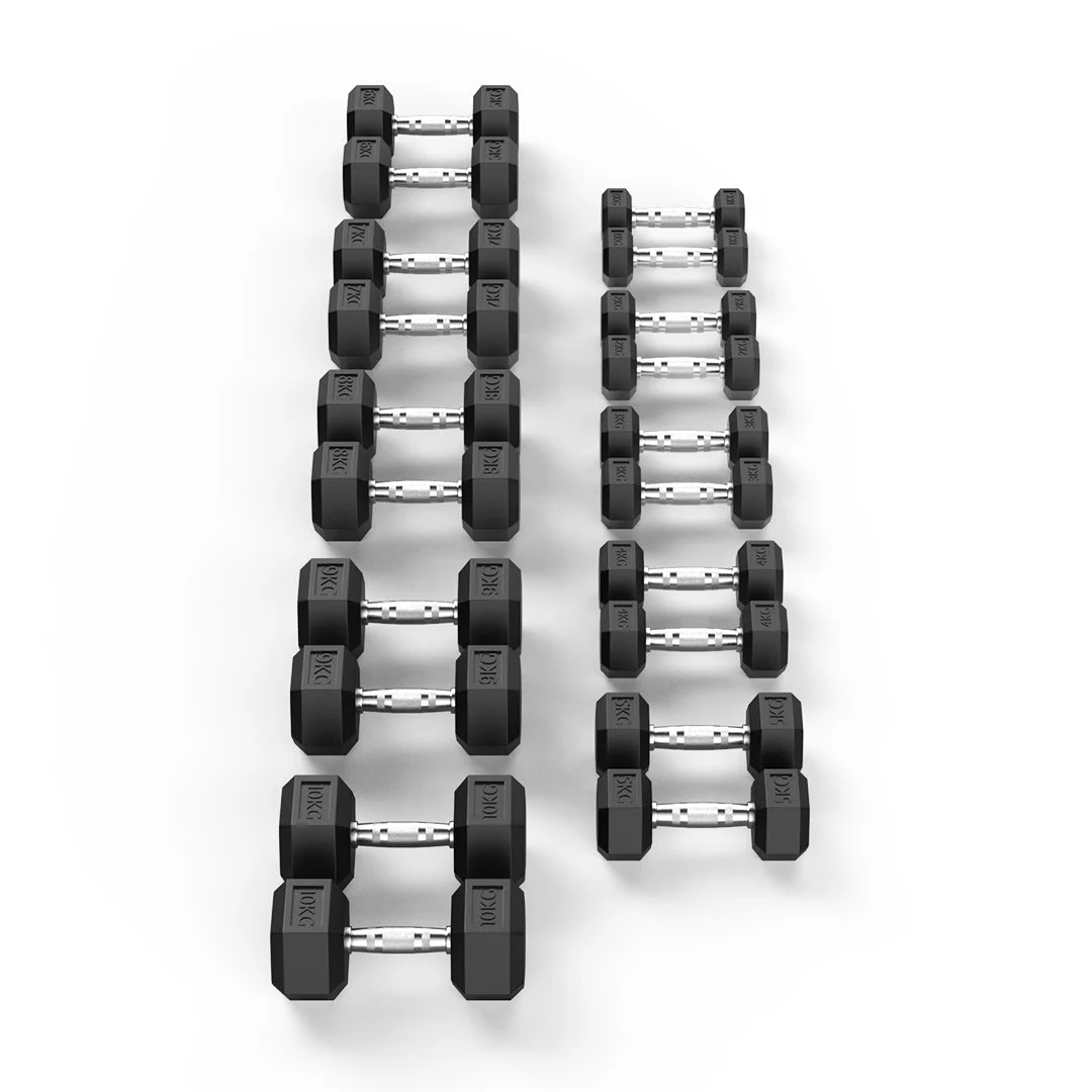 1-10kg Heavy-Duty Rubber Hex Dumbbell Set - Image 4