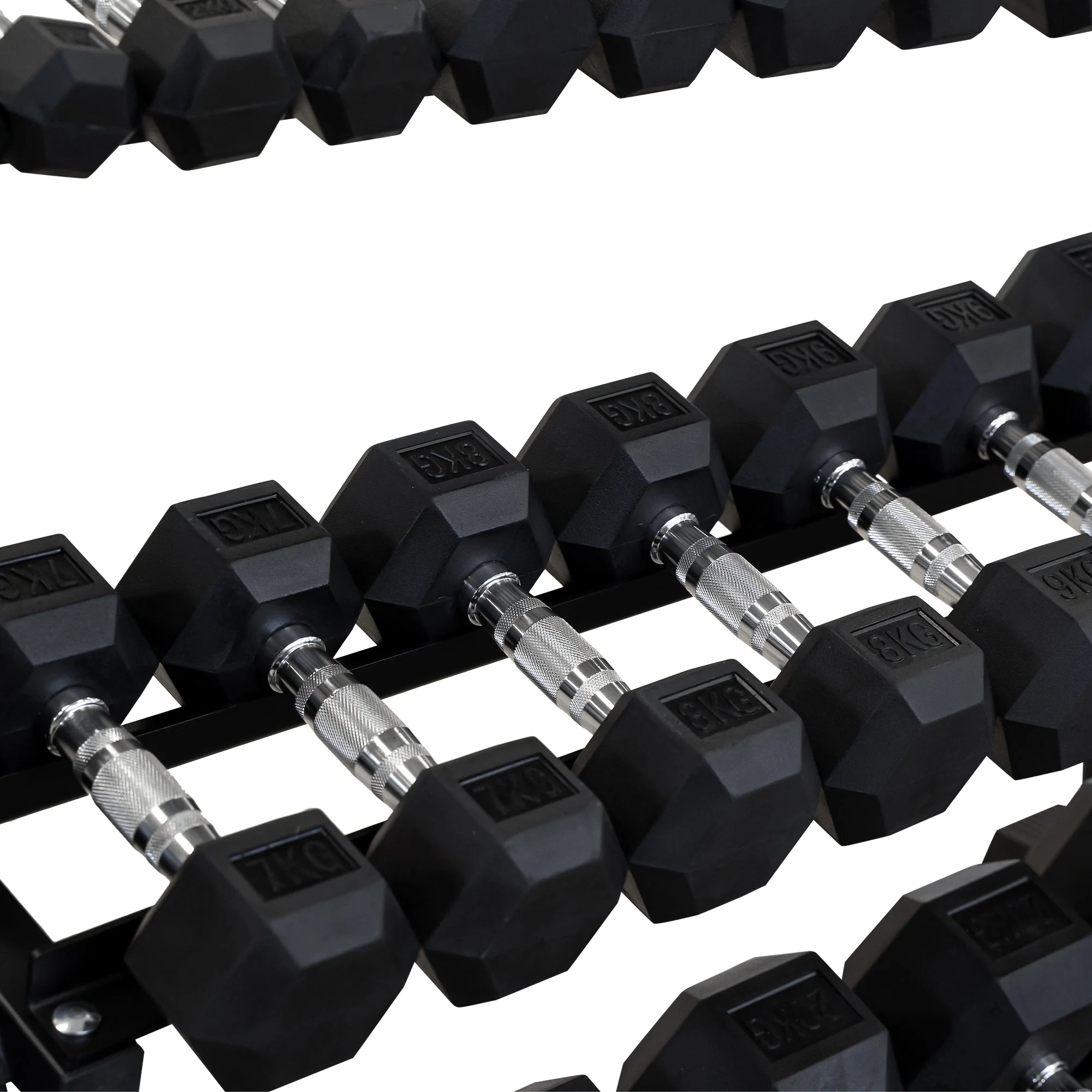 1-25kg Rubber Hex Dumbbells + 3-Tier Multi-Storage Rack - Image 3