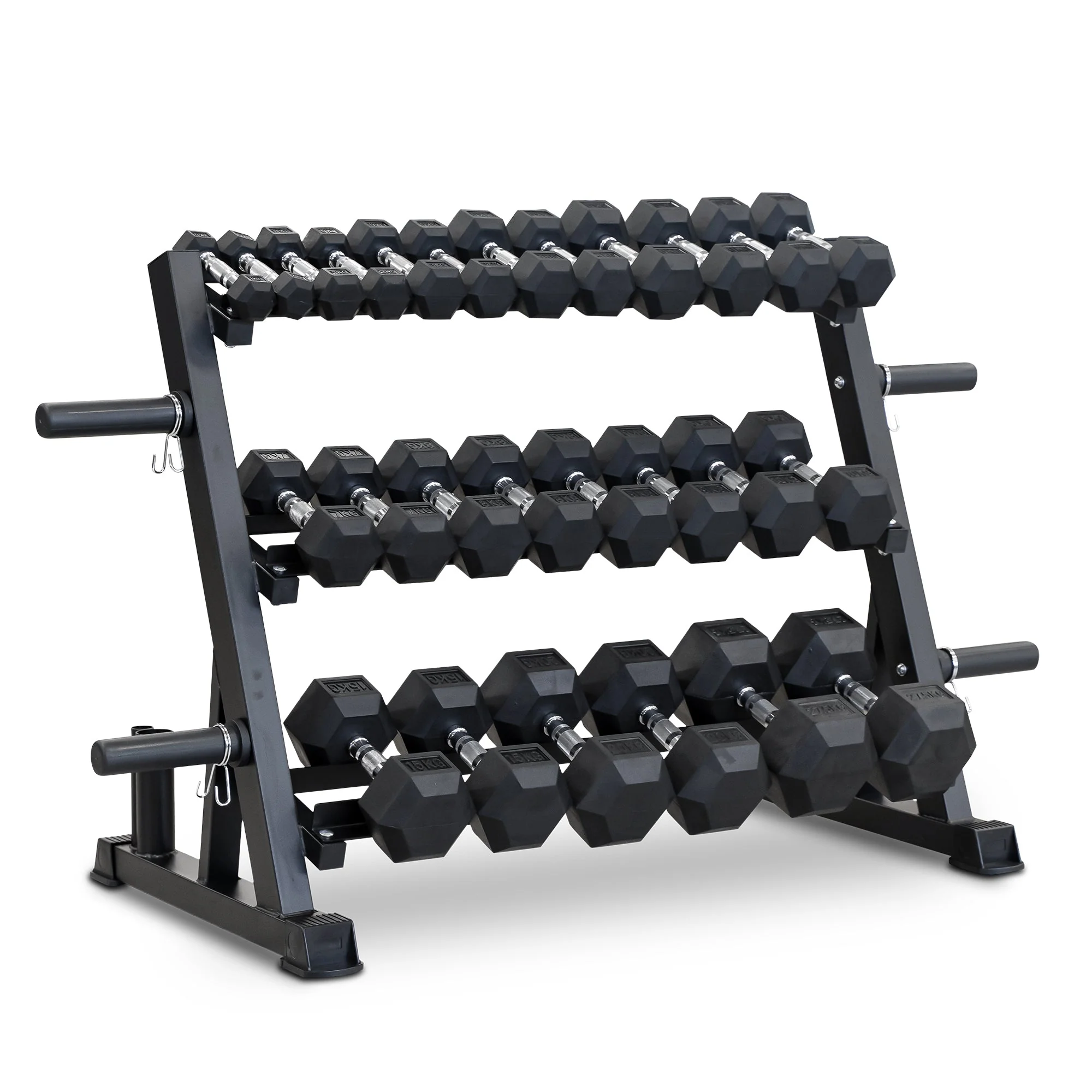 1-25kg Rubber Hex Dumbbells + 3-Tier Multi-Storage Rack - Image 4