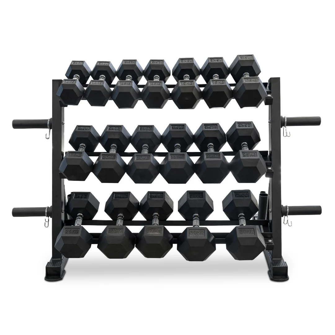 10-30kg Rubber Hex Dumbbells with Rack - Image 4