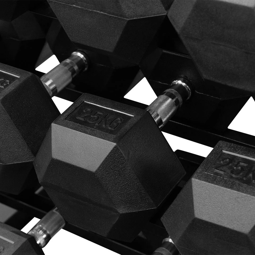 12.5-30kg Rubber Hex Dumbbells with Rack - Image 3