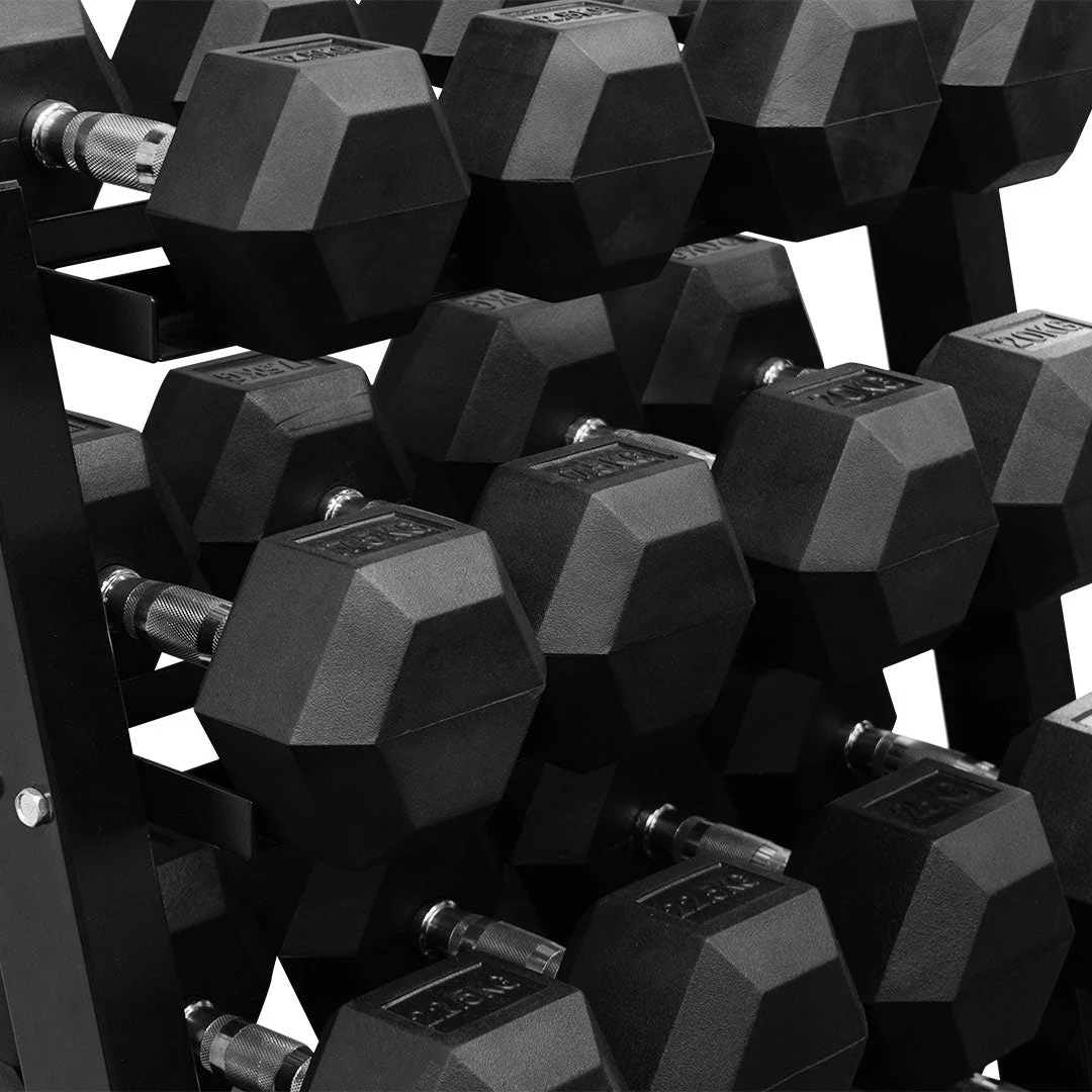 12.5-30kg Rubber Hex Dumbbells with Rack - Image 4
