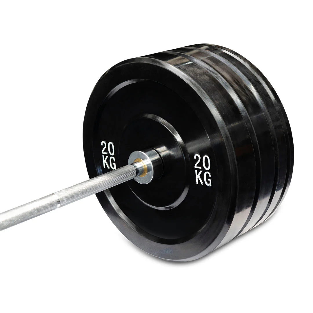 Pro Olympic Barbell & 120kg Bumper Plate Set with Clips - Image 3