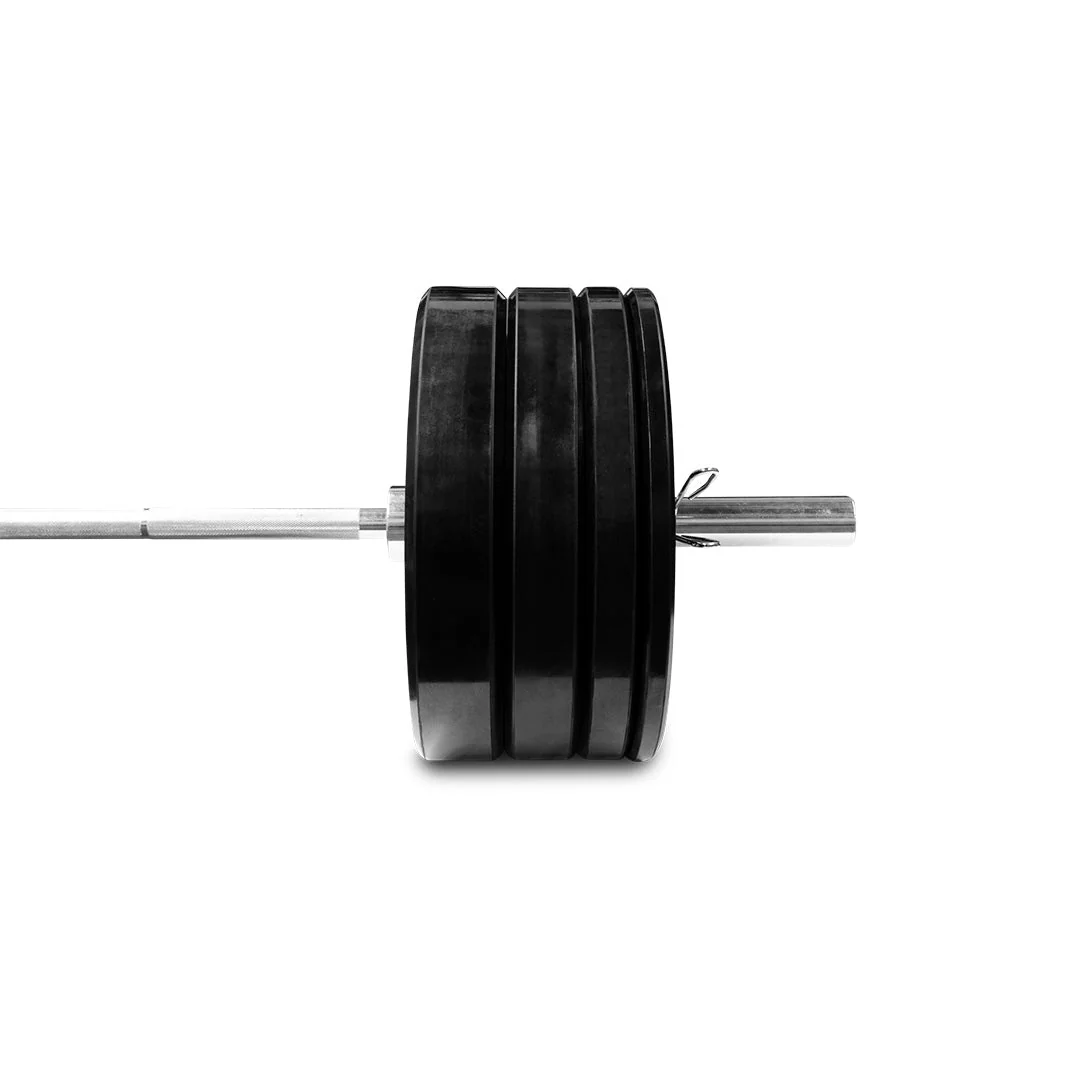 Pro Olympic Barbell & 120kg Bumper Plate Set with Clips - Image 4