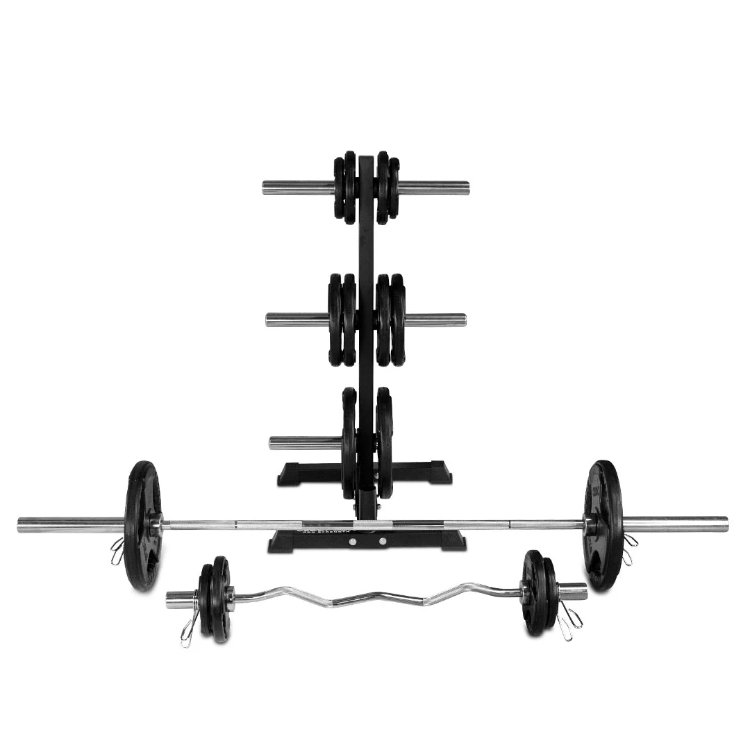 170kg Weightlifting Set with Barbell and Plate Tree - Image 3