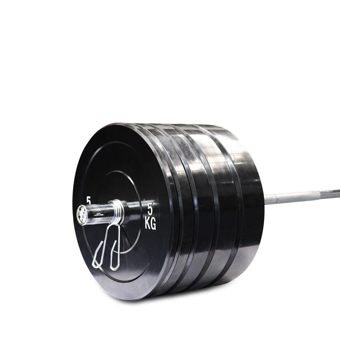 Pro Olympic Barbell + 170kg Bumper Plate Set with Clips - Image 6