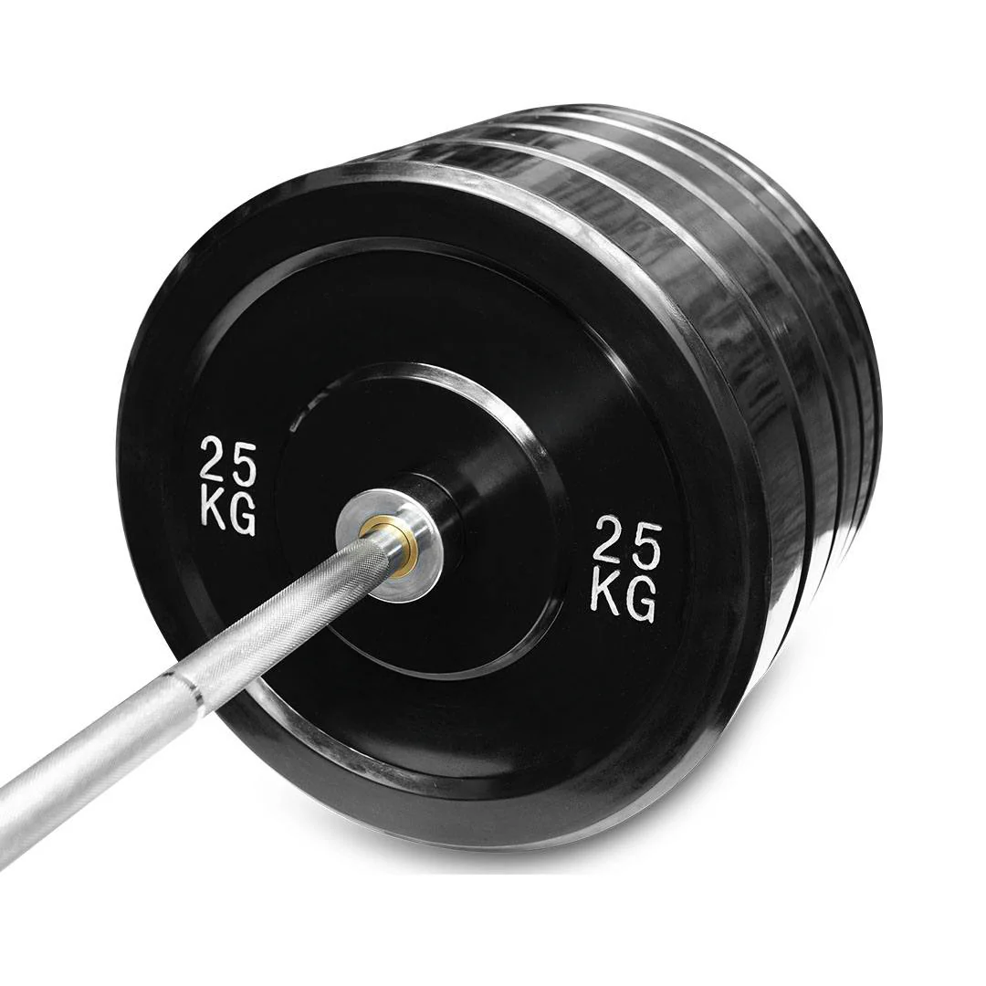 Pro Olympic Barbell + 170kg Bumper Plate Set with Clips - Image 8
