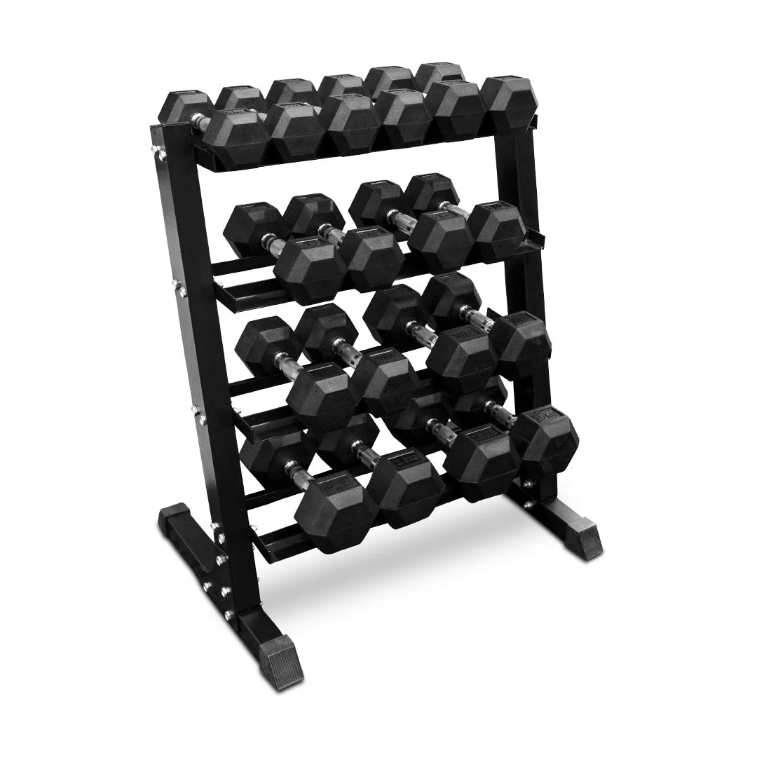 4-15kg Rubber Hex Dumbbells Set with Rack - Image 3