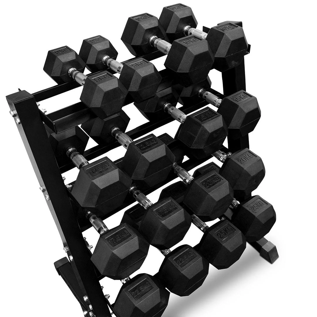 Rubber Hex Dumbbell Set & Rack (5-25 kg Range) - Image 3
