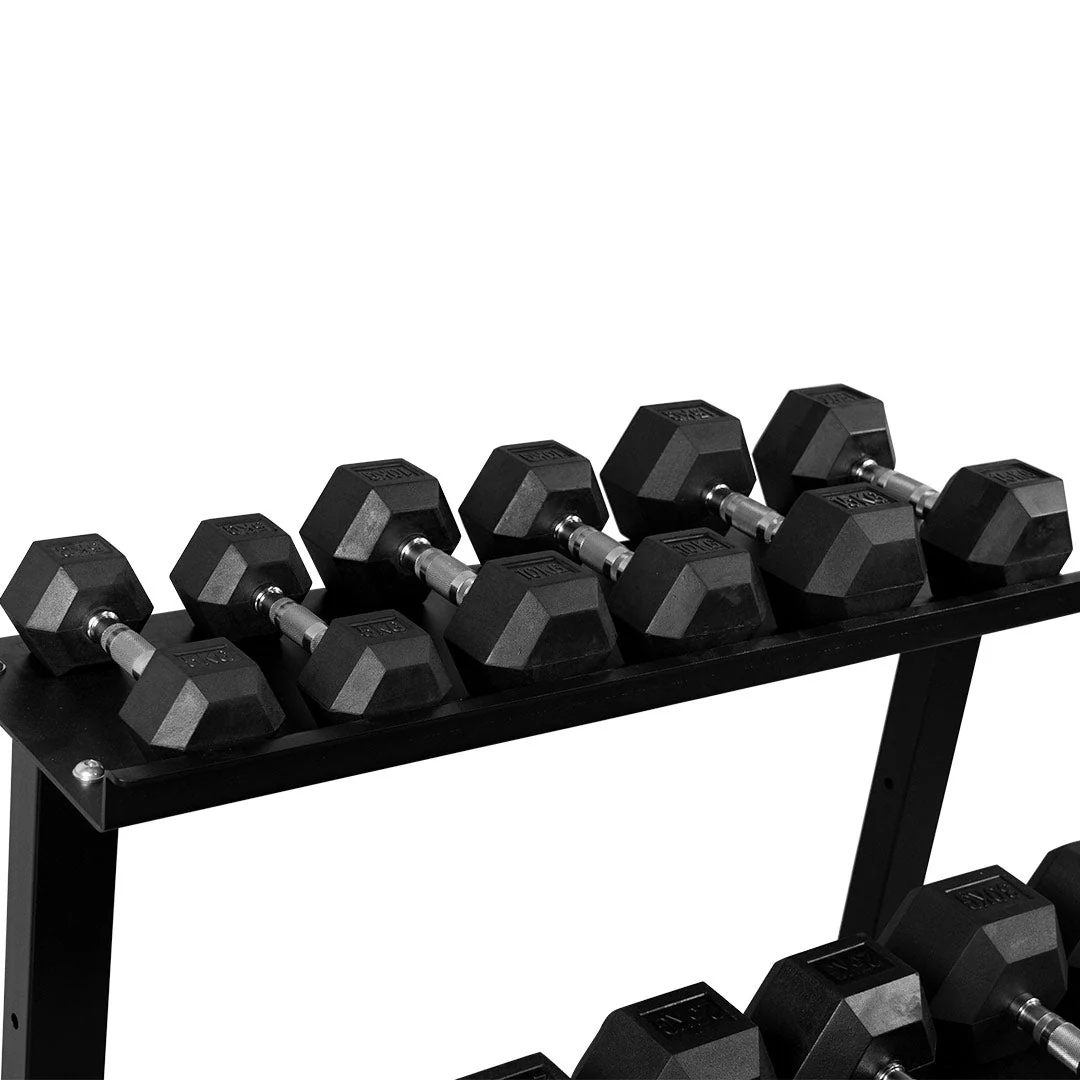 5kg-30kg Rubber Hex Dumbbell Set with Dumbbell 2 tier rack - Image 3