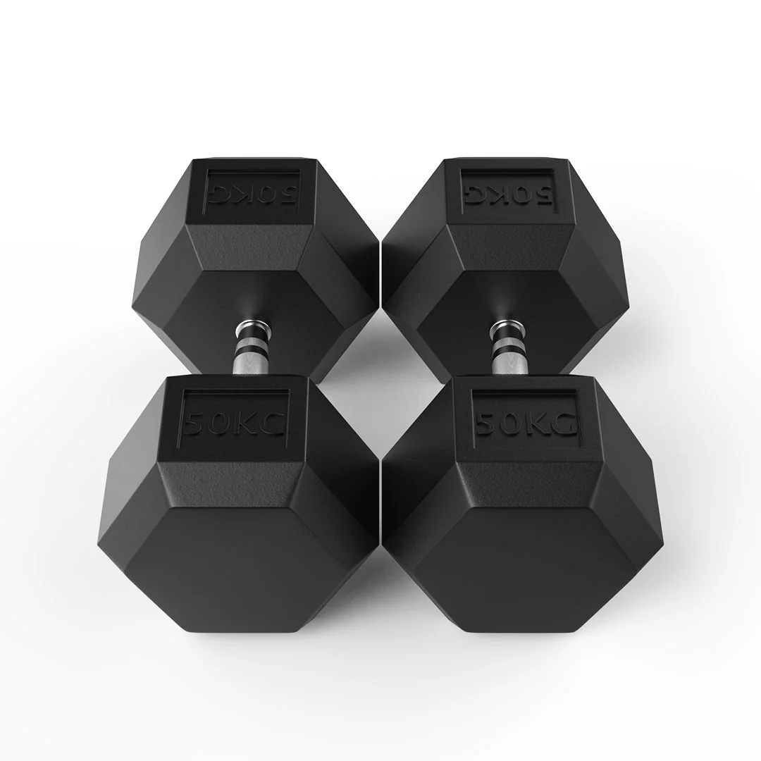 Hex Dumbbell Pair 50kg with Rubber Coating
