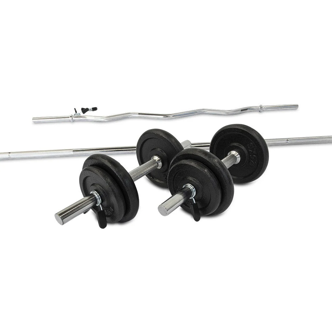 75kg Strength Training Set – 7ft Standard Bar, EZ Curl Bar & Dumbbells - Image 5