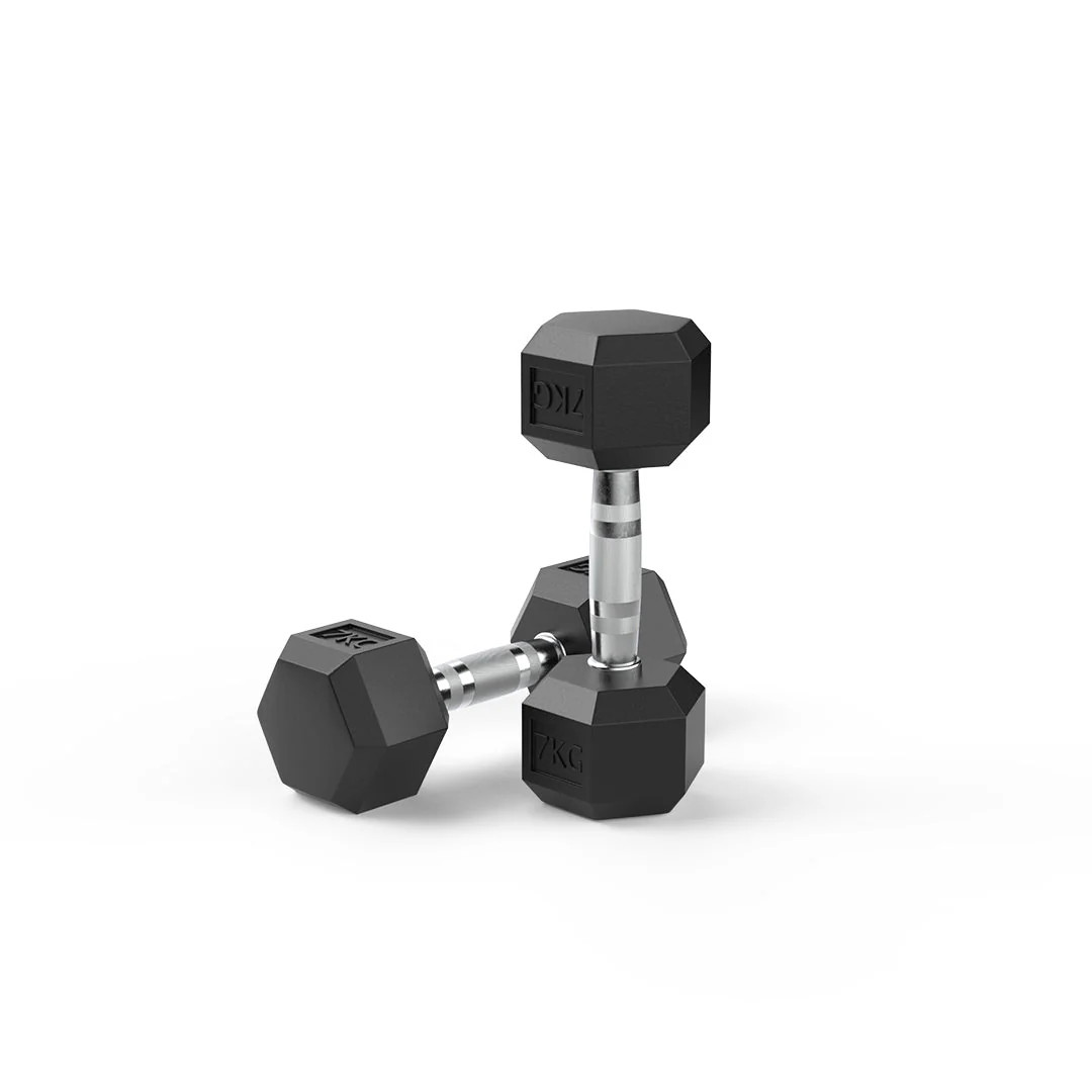 7kg Dumbbell Pair Durable Rubber Hex Design