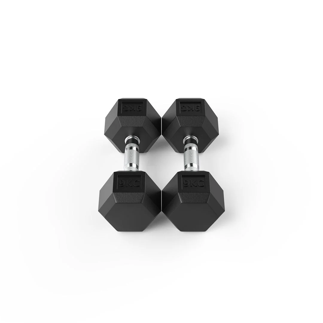 9kg Dumbbell Pair Durable Rubber Hex Design - Image 2